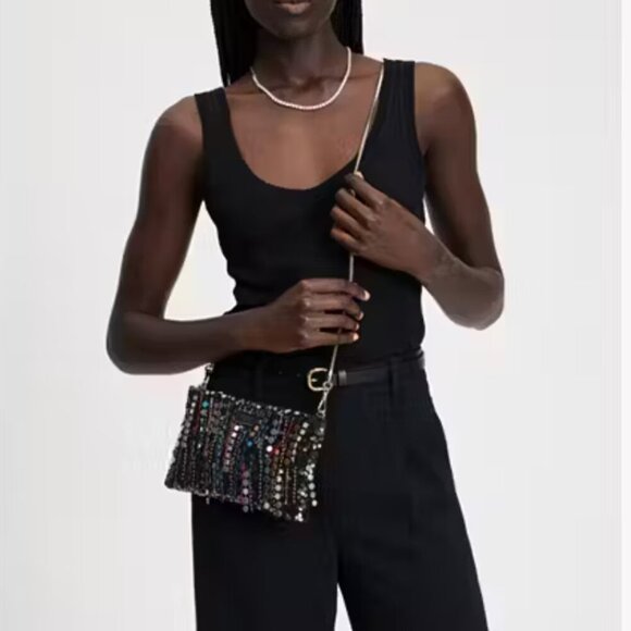 Kate Spade Nova Fringe Embellished Clutch Crossbody Black Chain Strap Rare Party - Picture 5 of 12